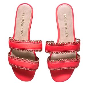 JACK ROGERS "Savannah" Two Band Eyelet Sandals Coral Slides Size 7 Women's